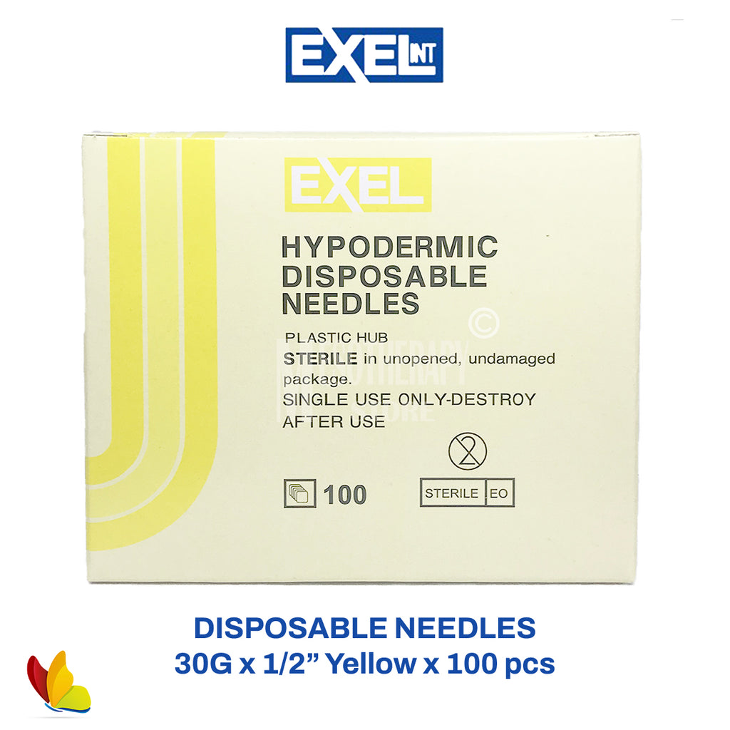 Exel 30G x 1 in. Hypodermic Needle with Plastic Hub, Box of 100 - Delasco